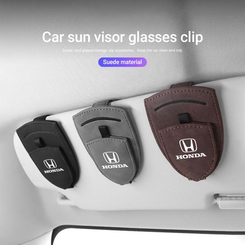 Suede Glasses Clip Car Sun Visor Card Ticket Clamp Fastener For Honda Civic Accord Crosstour Spirior Odyssey Avancier UR-V CR-Z JS1