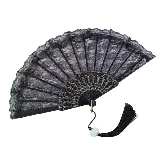 Retro Style Fan Wing Chun Dance Fan 45cm Unfolding Width Fan with Weighted Tassels Stable Rotation Stage Performance Fan