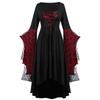 Renaissances Costume Gothic Lace Up Maxi Dress Medieval Dress with Trumpet Sleeves Wickeds Witch Costumes for Womens