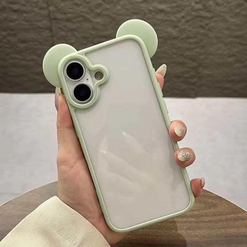 Cute 3D Animal Ears Acrylic Clear Phone Case For iPhone 17 Air 16 15 14 Plus 13 12 Pro Max Transparent Back Cover