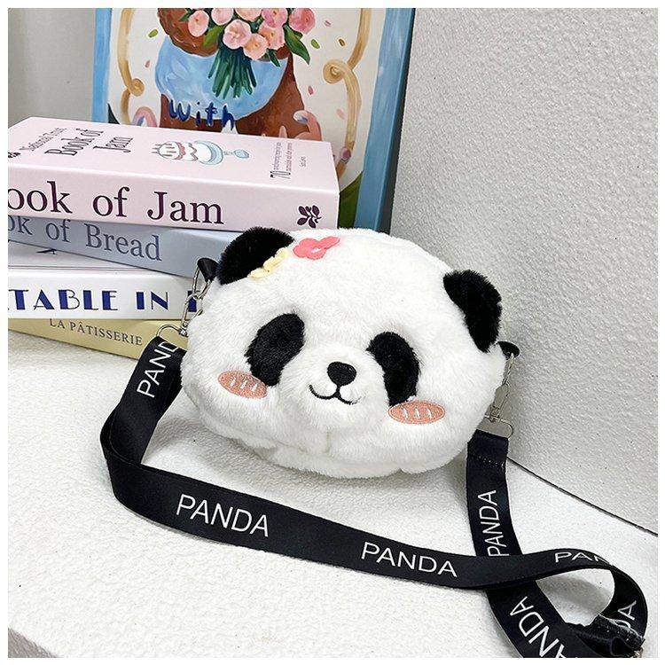 Cute Panda Head Oblique Span Bag Cute Panda National Treasure Plush Bag Children's Toys for Girlfriend Gift Grab Machine Doll