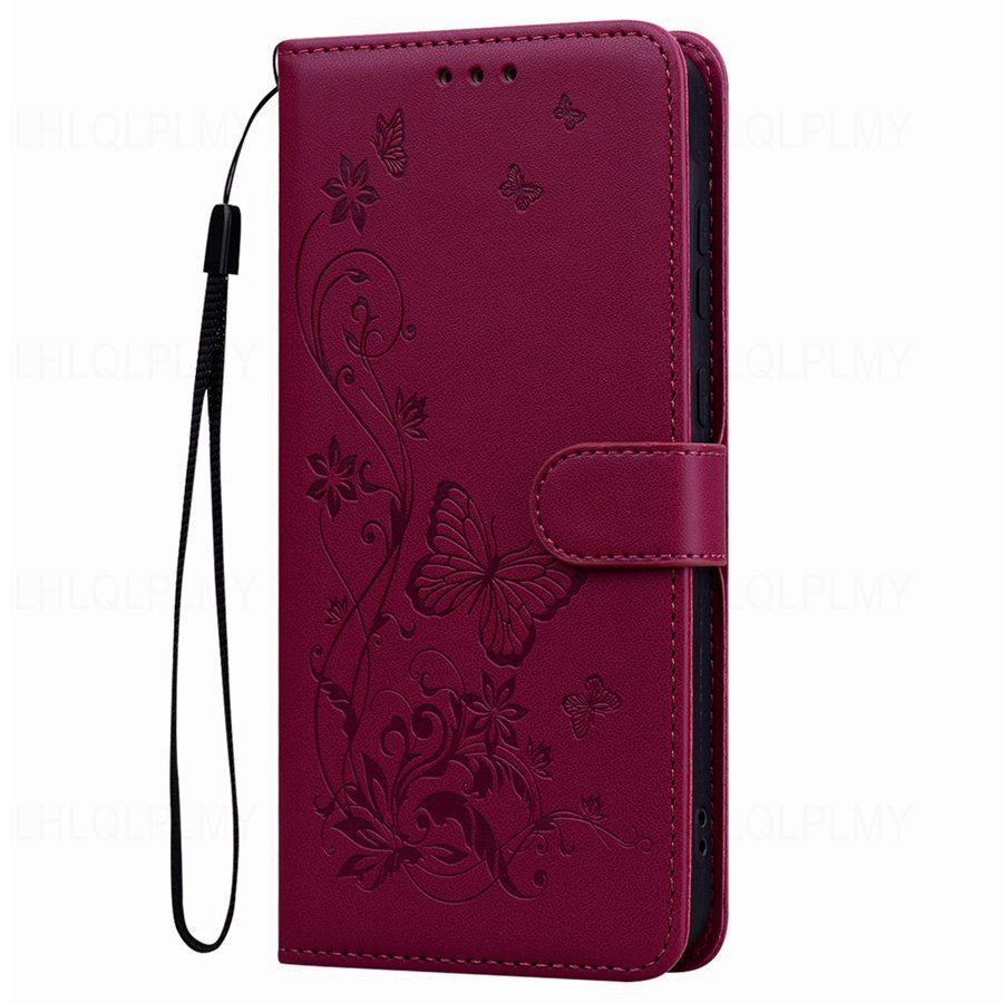 Sommerfugl Lær Flip Telefonveske For Samsung Galaxy A36 A56 5G A26 A16 Honor X9C X7C Xiaomi Redmi Note 13 14 Pro Stropp Lommebok Bok Kortspor Deksel