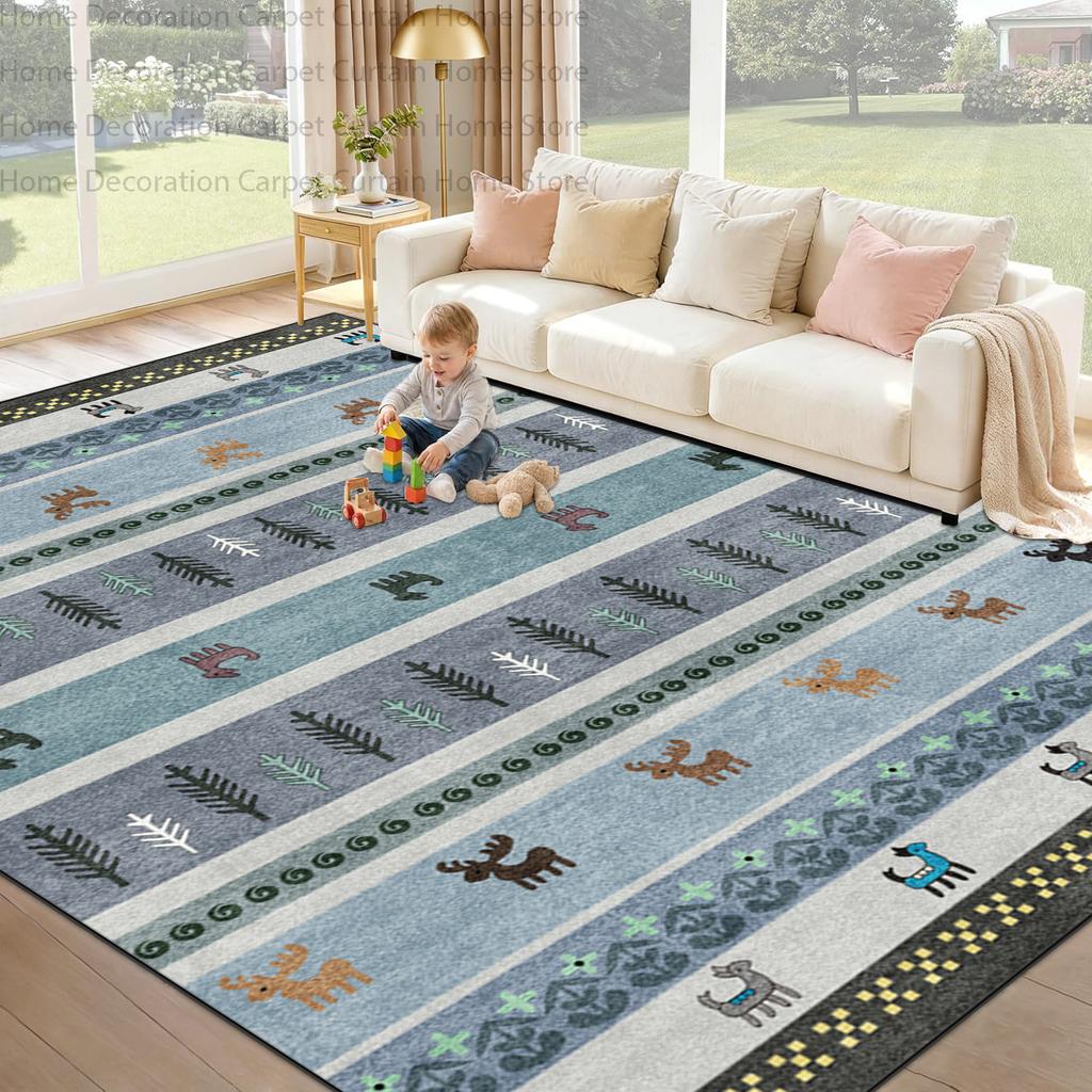 Vintage Geometric Carpet Living Room Soft Fluffy Home Decor Washable Rectangle Bedroom Large Area Rug Non-Slip Lounge Floor Mats