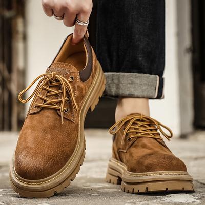 Four Seasons First Layer Pigskin Casual British Martin Boots Genuine Leather Korean Edition Trendy Classic Tooling Shoes Low Top Men's Shoes