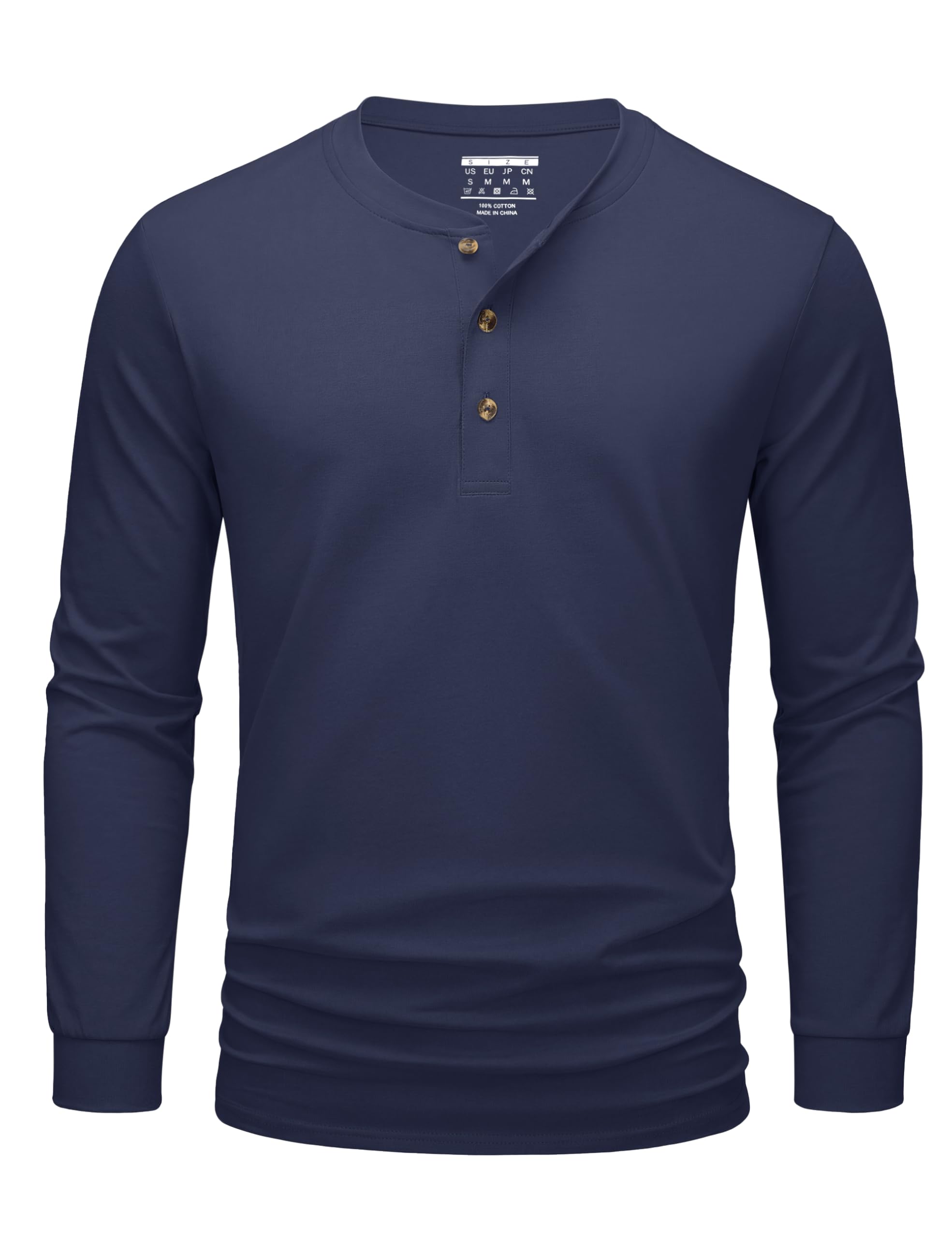 [TACVASEN] Men s Long-Sleeve T-Shirt, Plain, Sweat-Absorbing, Breathable, 100% Cotton, Lightweight, Golf, Plus Sizes, Henley Neck, Business, Innerwear