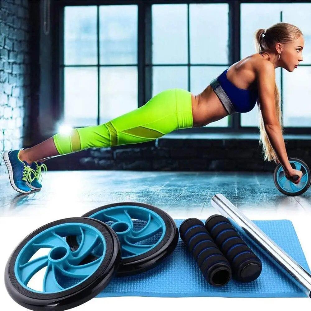 Abdominal Double Wheel Roller Muscle Exercise Equipment Workout Fitness Wheel with Knee Pad Ab Roller Gym Roller Trainer