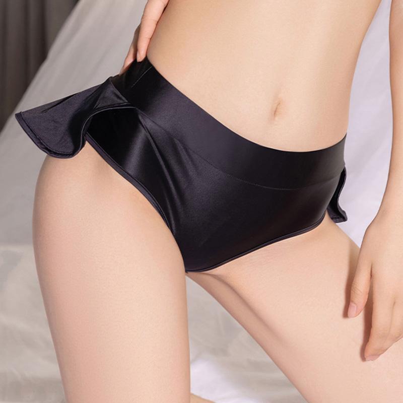 

Женская блестящая высокая эластичная юбка с оборками, сексуальные глянцевые трусики, трусики, экзотические стринги средней талии, стринги