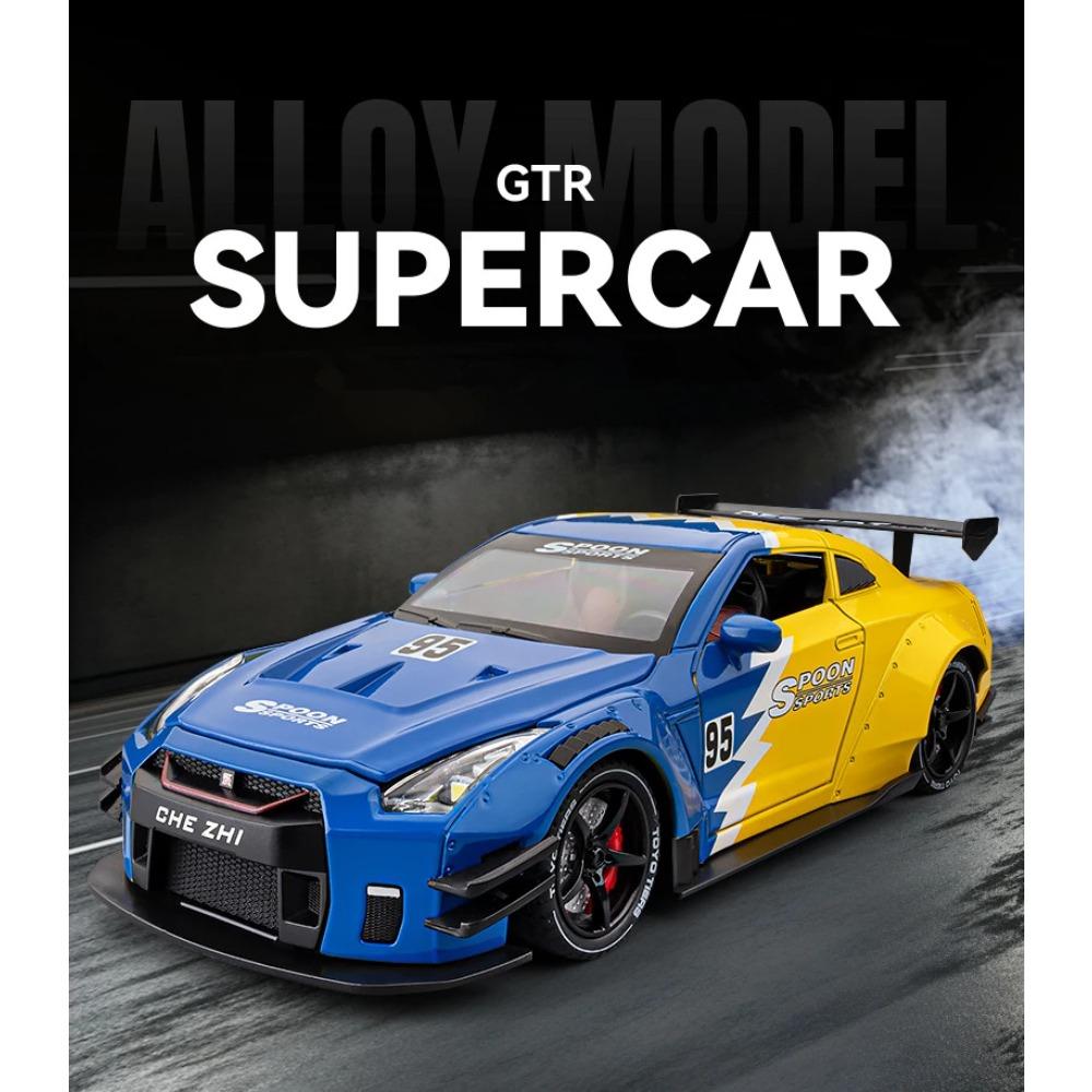 1/24 Nissan GT-R GTR R35 Stop Metalu Samochód Sportowy Model Odlewany Metal Pojazdy Wyścigowe Model Samochodu Dźwięk i Światło Z Spryskiwaniem Zabawka Dla Dzieci Prezent