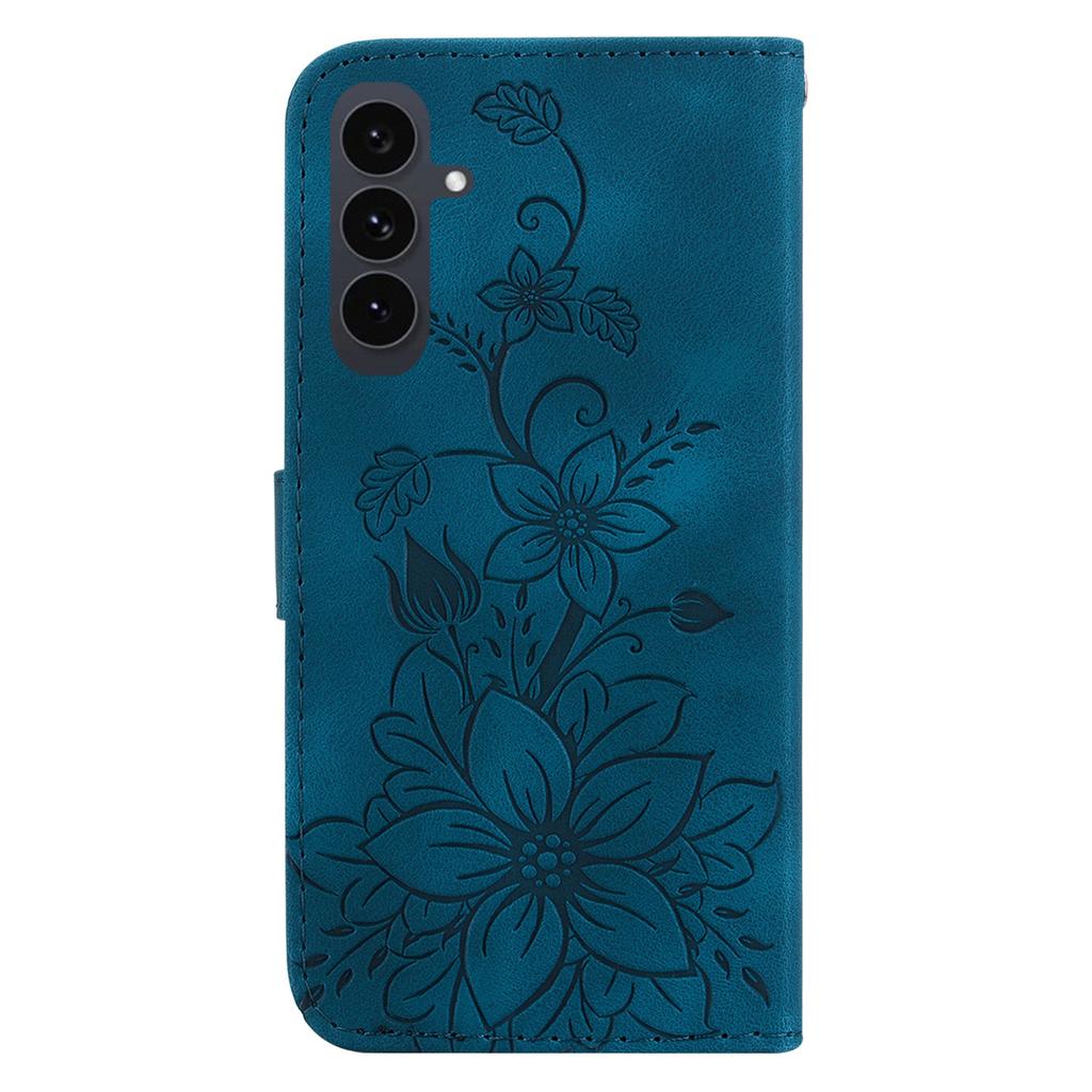 For Samsung Galaxy S25 FE Stand Case Lily Flower Imprint Leather Phone Cover with Wrist Strap