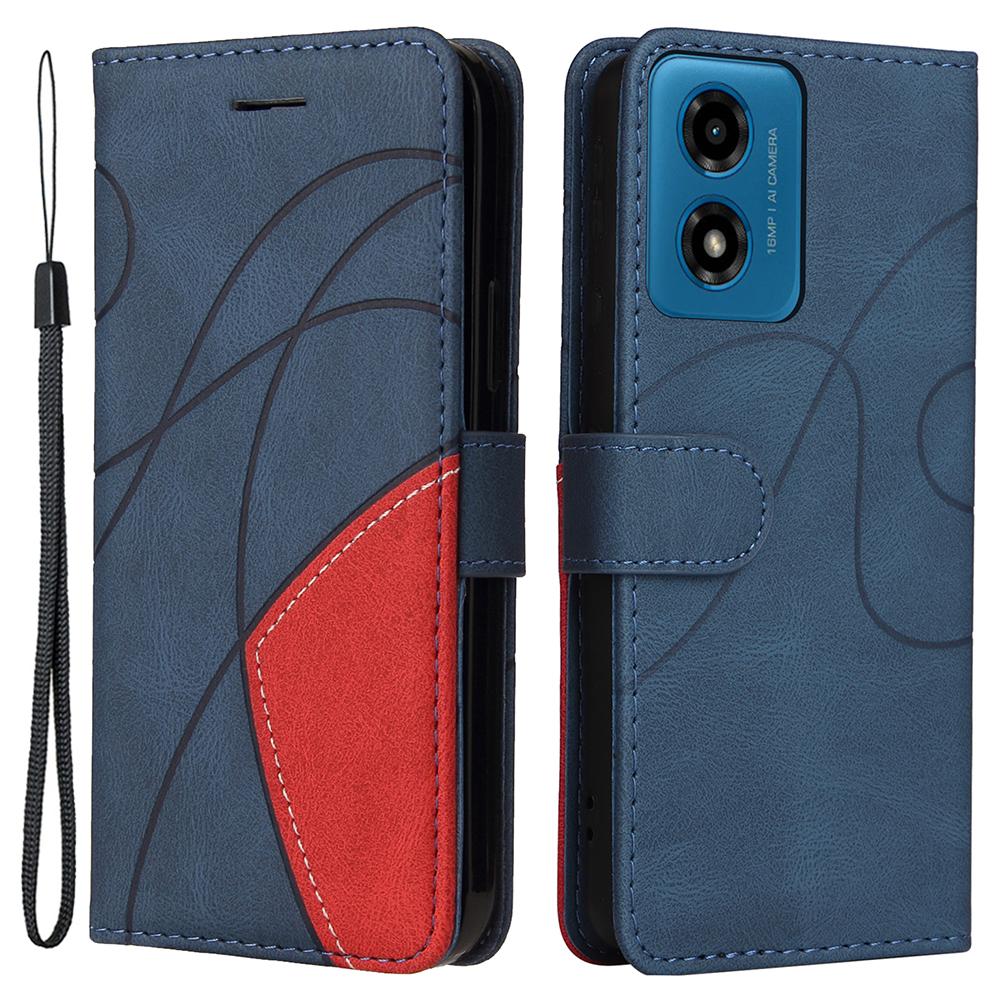 

For Motorola Moto E14 4G/G04 4G/G04s 4G/G24 4G Leather Case Wallet Stand Color Splicing Phone Cover Blue