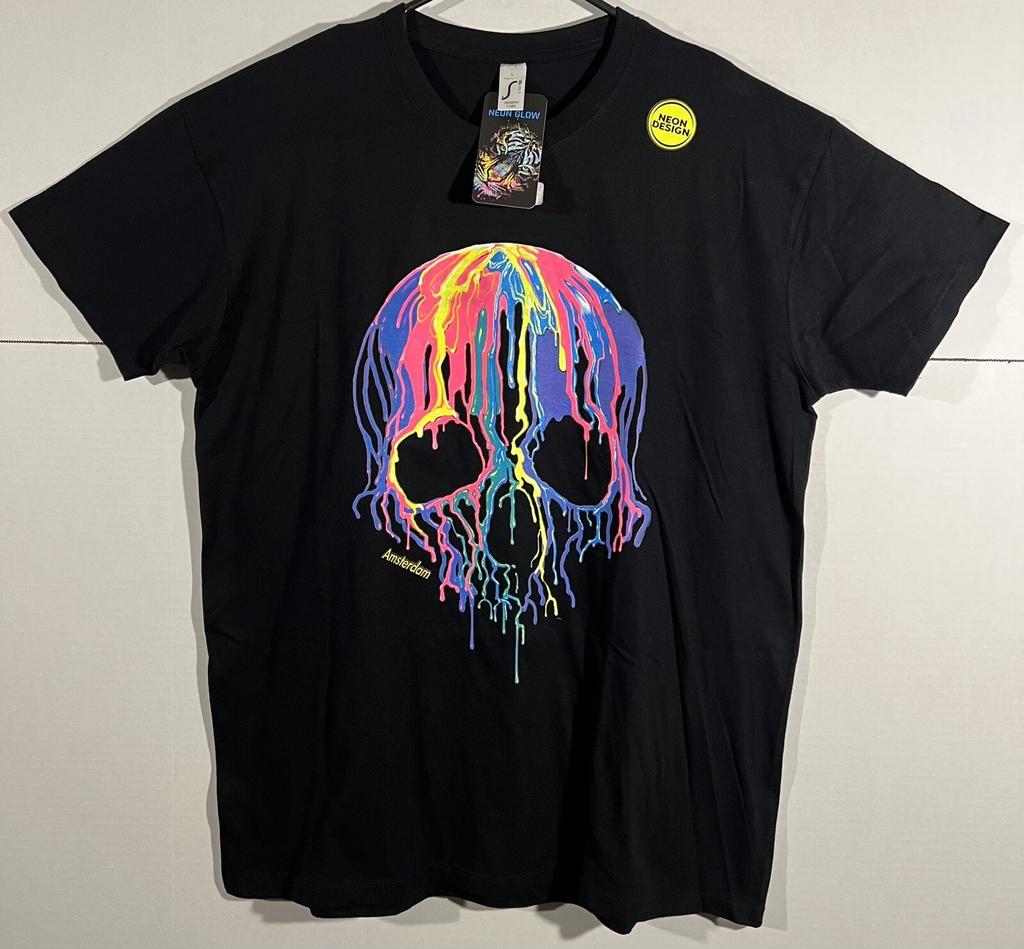 Sols Bartex Melting Skull Amsterdam Neon Glow Black T Shirt Size Large