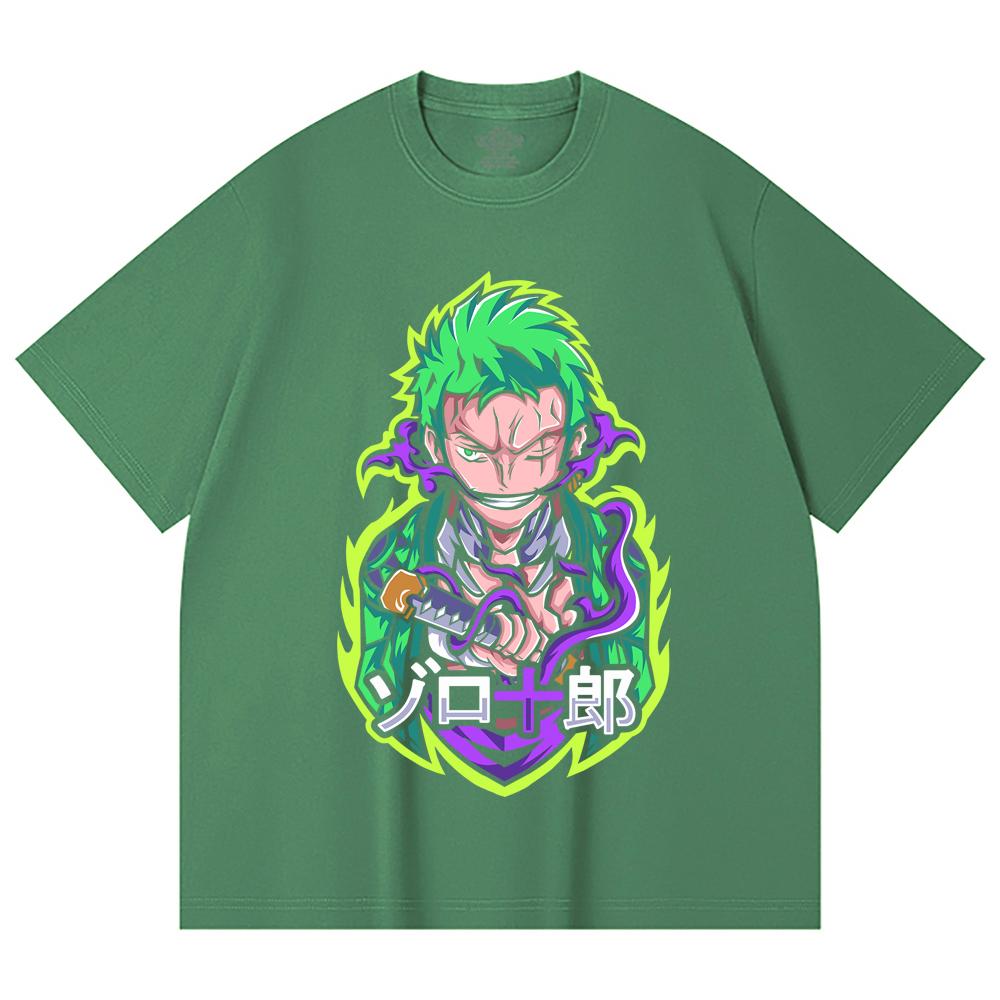 230 Gsm 100% Cotton One Piece V80 Zoro Print Unisex Heavy Cotton T Shirt