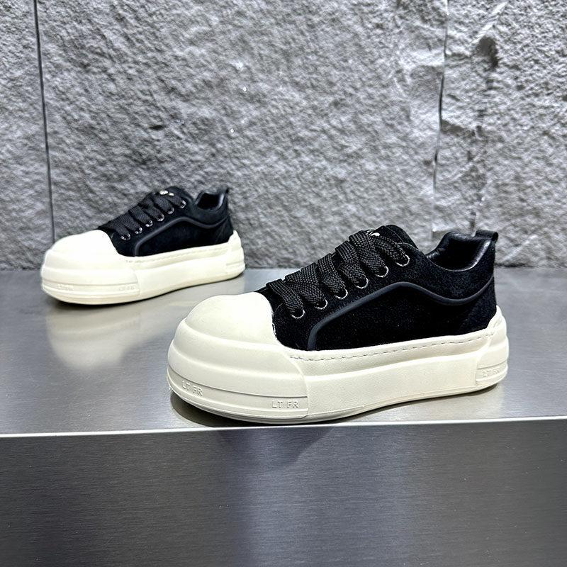 Spring new matte leather ugly cute big head shoes platform sole lightweight low top board shoes lace up casual bc