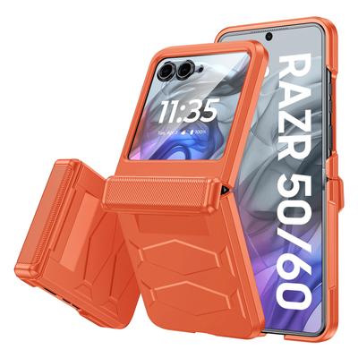 For Motorola Razr 50/60 Case with Hinge Protection, Built-in Screen Protector Shockproof All-Inclusive Phone Cover-Orange