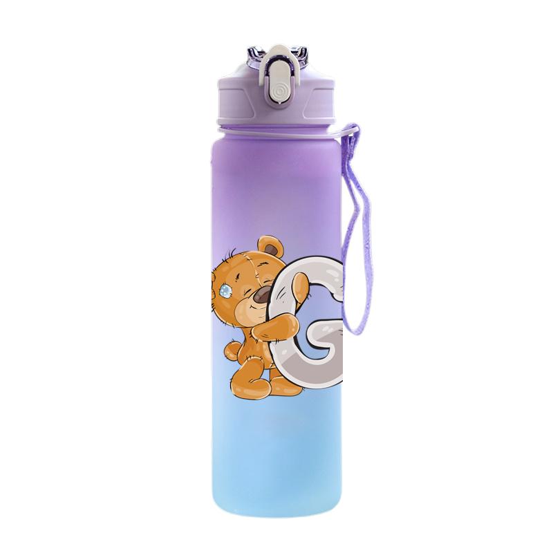 Cartoon Letter Printed Lovely A-Z 750ml Water Bottle Large Capacity Drinking Cup Portable Outdoor Sports Water Cup Children Gift