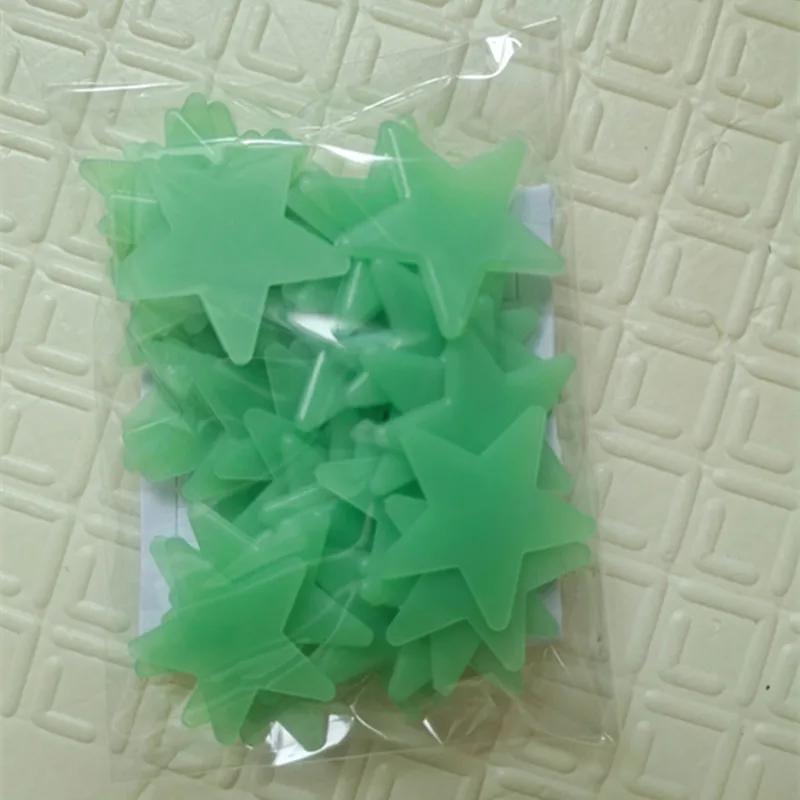 

100 шт. Светящиеся флуоресцентные наклейки на стену 3D Звезды Светятся в темноте Наклейки на стену для детей, детской комнаты, спальни, потолка, домашнего декора зелёный