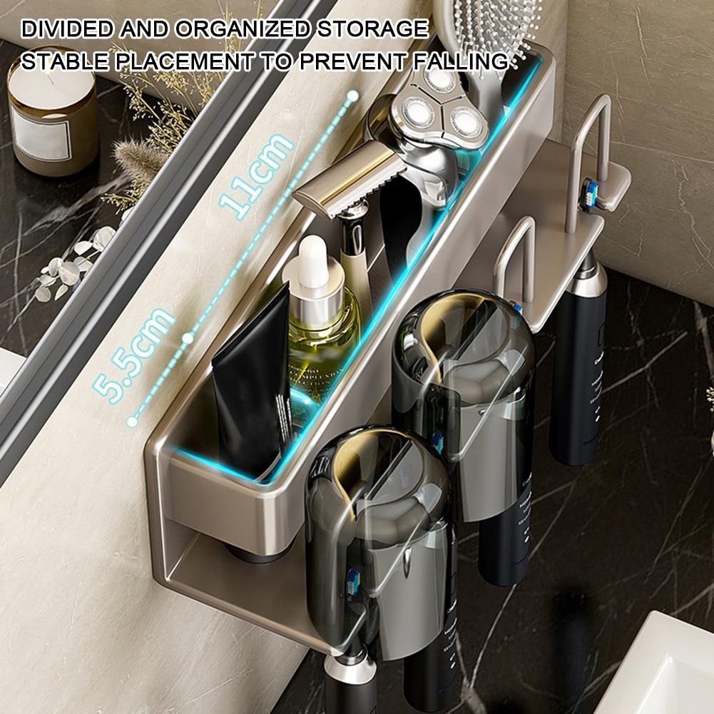 No-Punch Toothbrush Holder,Bathroom Wall Mounted Shelf for Toothpaste Toiletries,Household Storage Rack Organizer Accessories