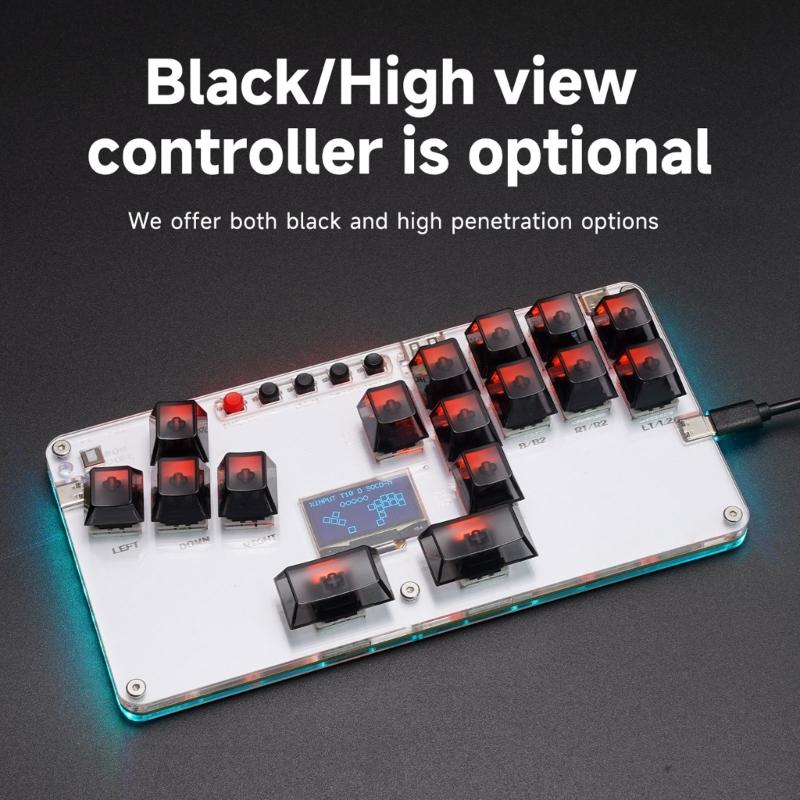 16Keys Gaming Keypad All Button Leverless Controller Arcade Stick for PC with Light Display