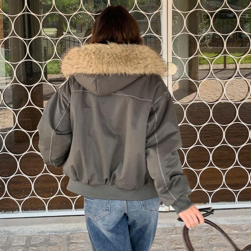 Fur Collar Hooded Parkas Y2K Harajuku Thicken Padded Jackets Casual Zipper Gothic Women Men Winter Coats Streetwear