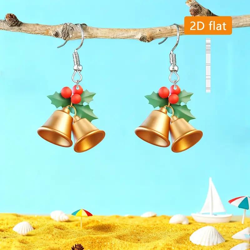 Cross-border new Christmas tree bell earrings flat acrylic creative Christmas red fruit bell wind chime earrings