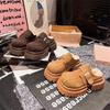 Two Wearing Slippers New Round Head Retro Suede Casual Cotton Mop Belt Buckle Muffin Thick Bottom Bag Head Mop