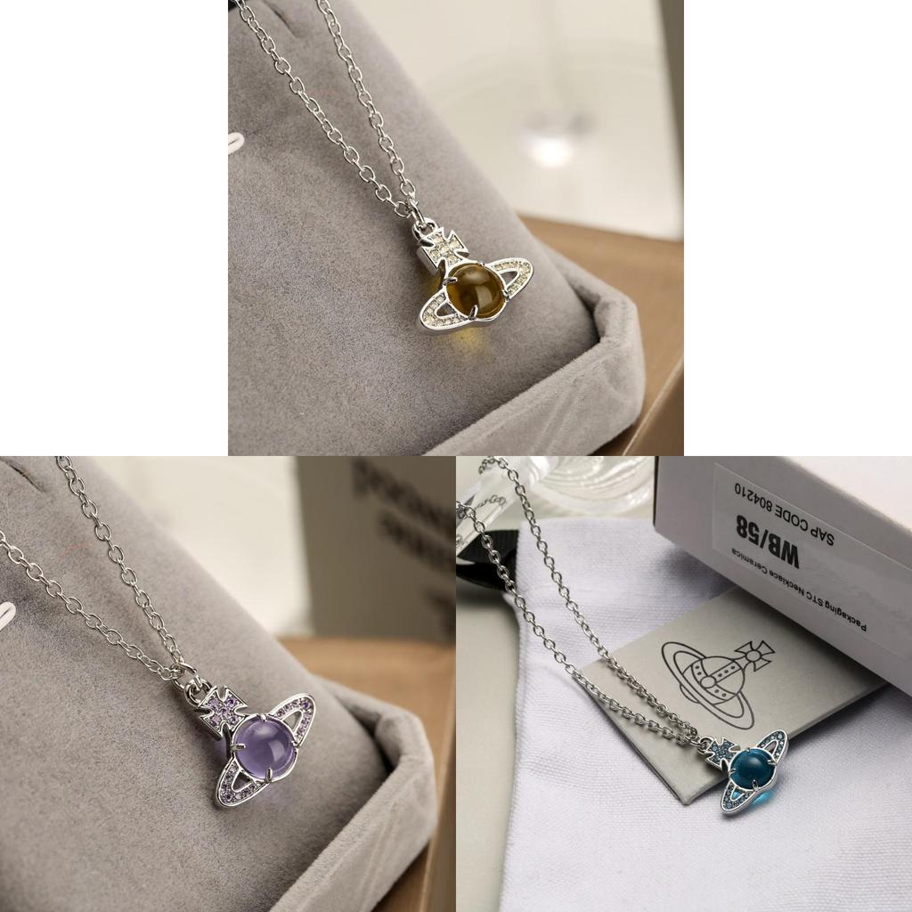 Modern Womens Titanium Steel Necklace With Saturn Charm And Microinlay For Daily Wear