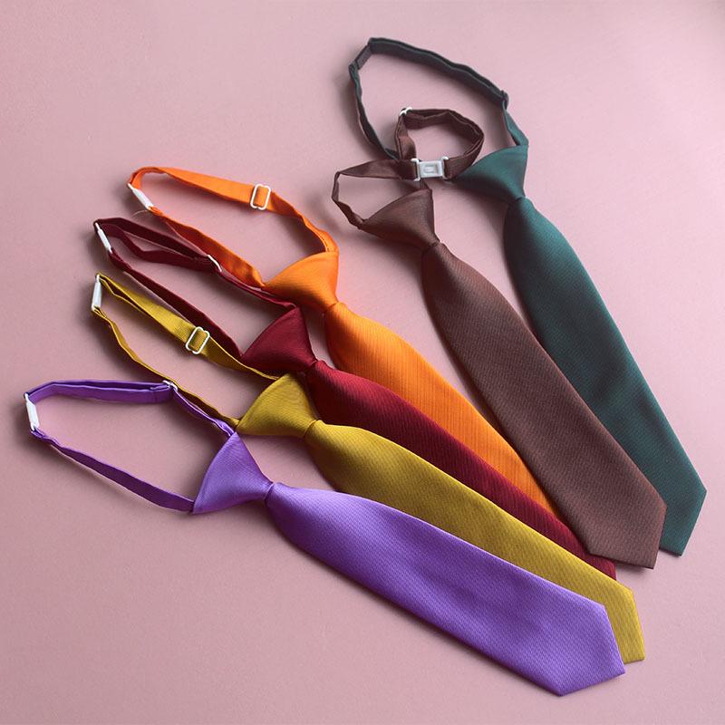 Korean Style No-Tie Lazy Insert Buckle Short Solid Color Tie for Girls - Black, Wine Red, Dark Green