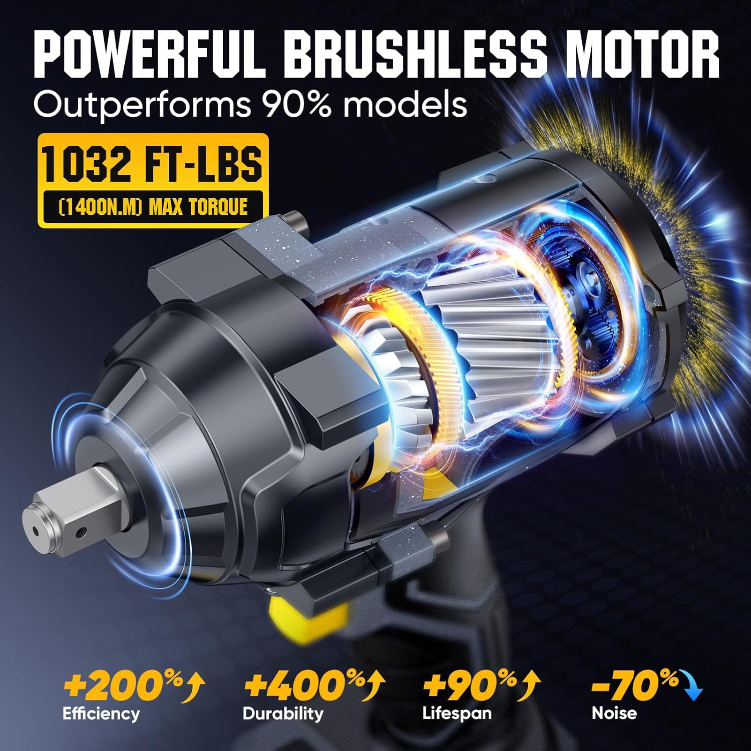 

Cordless Impact Wrench 1/2 Inch, 1032 ft-lbs Brushless, 4-Speed, 2x 4000mAh Batteries & Accessories United States