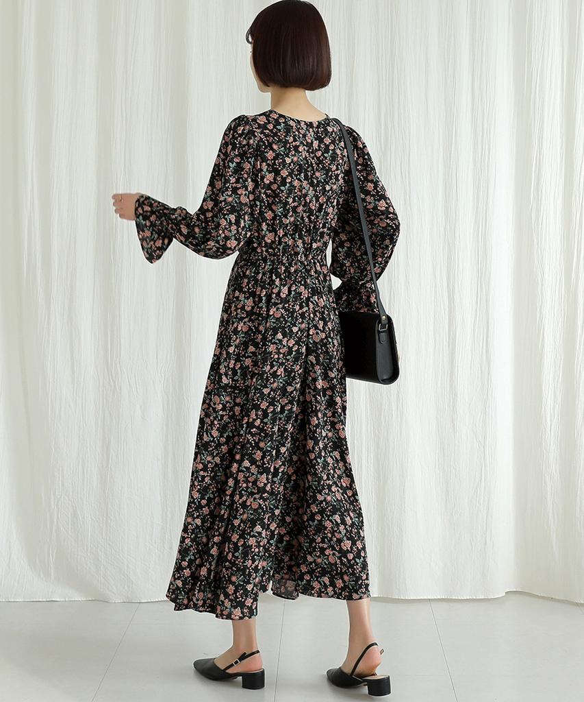 Ppaeppae Smoked-Banded Floral Long Dress