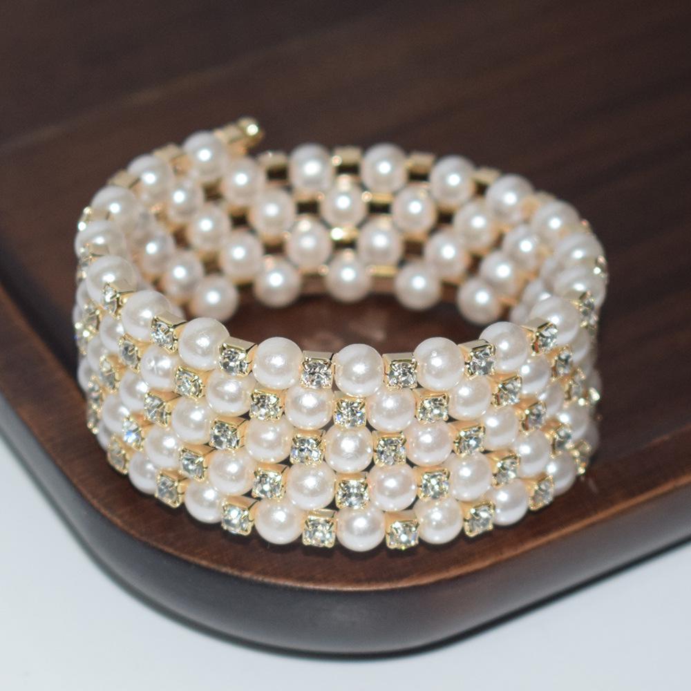 2023 Korean Style Pearl & Rhinestone Open Bangle for Women