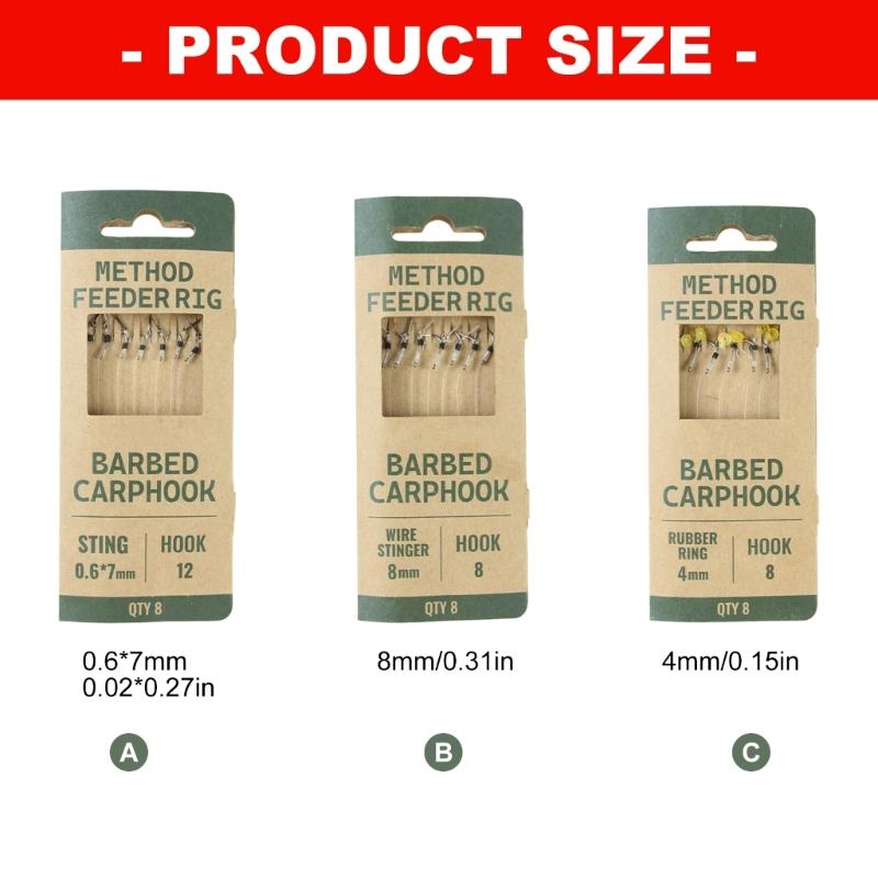 Pack of 8 Pre Tied Fishing Rigs Barbed Hook Method Feeder Rigs for Lake River Fishing Trip Fishing Tackle Accessories
