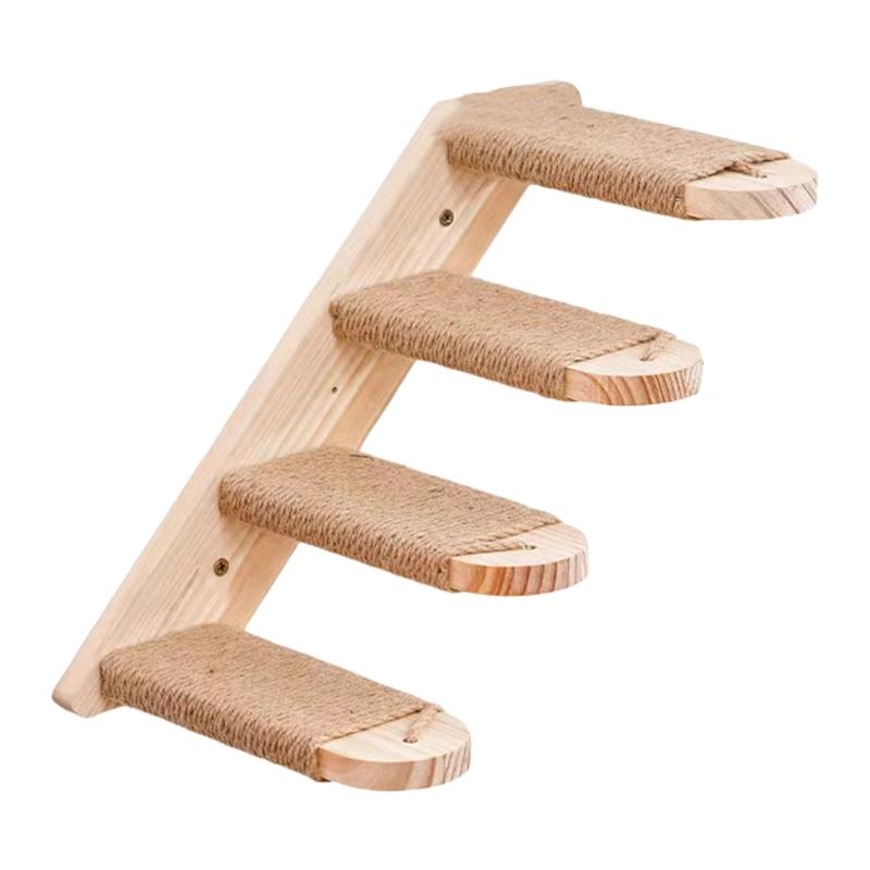 Natural Wood Cats Climbing Ladder Wall Mounted Space Efficient Design Activity Toy For Small Home And Pet Entertainment