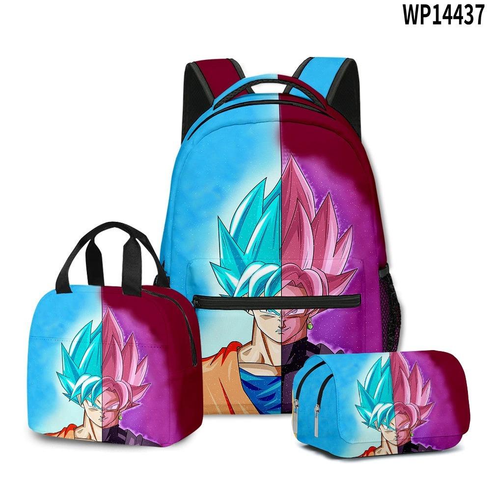 3D Animation Wukong Dragon Ball Super Student School Bag Backpack Lunch Bag Pencil Bag Three-Piece Set