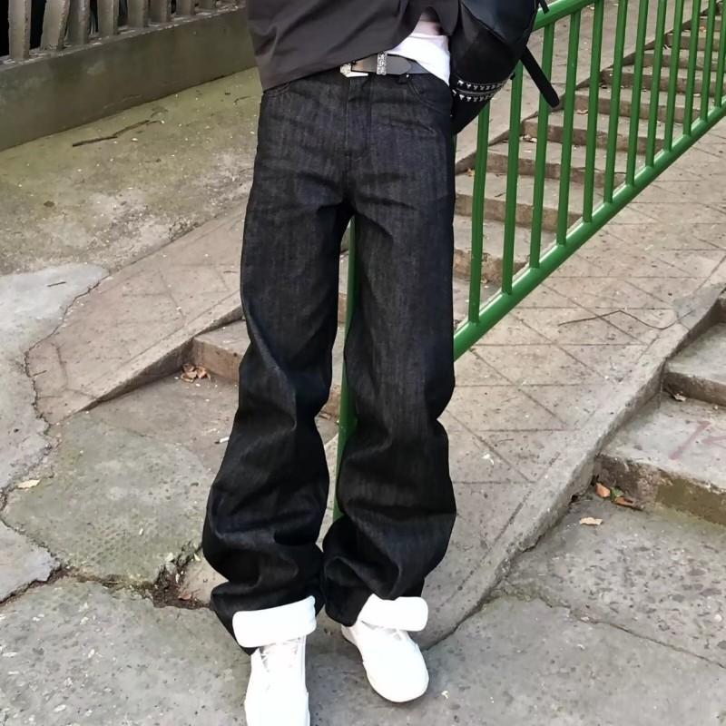 Mens Black Stretch Denim Jeans Straight Fit Zip Fly Slimming Casual Trousers Youth Streetwear