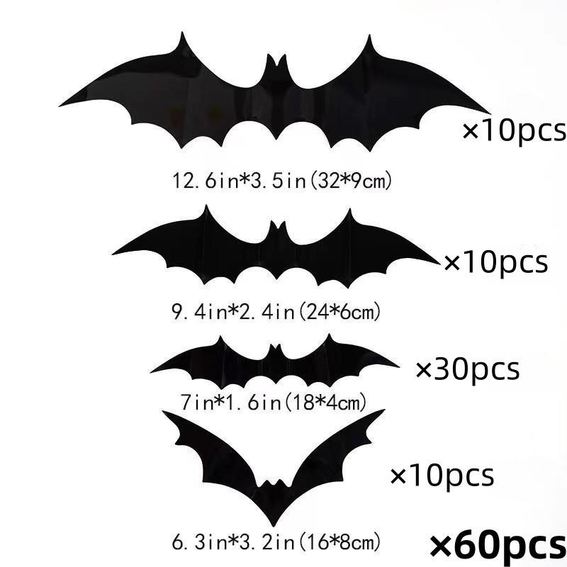 Halloween 3D Bats Wall Decorations, Black Hanging Bat Stickers, Spooky Party Supplies for Haunted House Decor