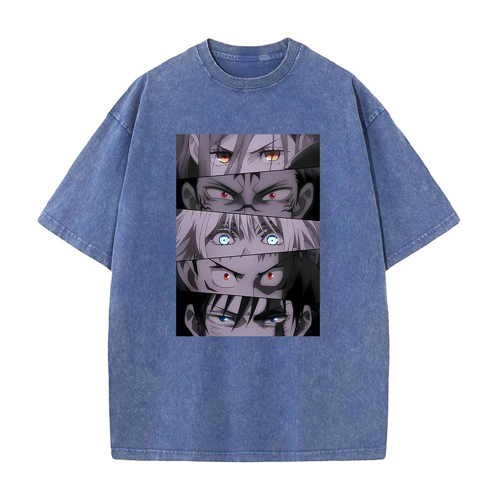 Anime Jujutsu Kaisen Gojo Satoru Itadori Yuji Fushiguro Megumi Print Washed T-shirt Men Women Washed Cotton Tshirts Harajuku Tee