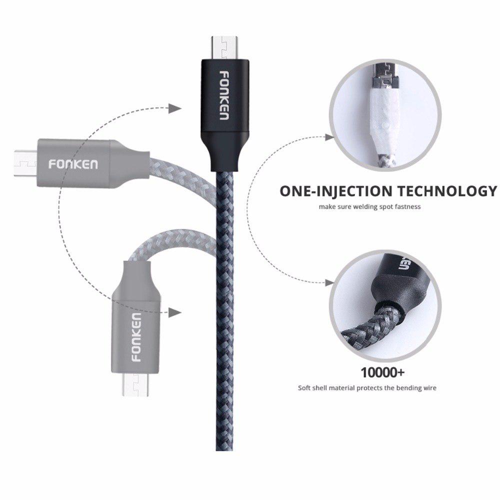 3Pcs FONKEN Micro USB Cable Quick Charge Cable 2128AWG QC3.0 QC2.0 2.4A Nylon Braided Data