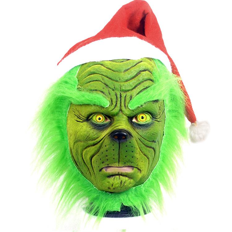 Christmas mask green furry monster Grinch headgear cosplay Funny Party Latex Mask