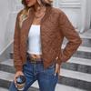 Women Quilted Bomber Jacket Zip Up Diamond Pattern Cropped Padded Coat Ribbed Trim Long Sleeve Casual Outerwear