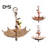 Hanging Birds Feeder for Outdoors Umbrella Shaped Birds Feeder Tray with Dragonfly/Butterfly/Honeybee Metal Wild Birds Bath for Garden Backyard Decor