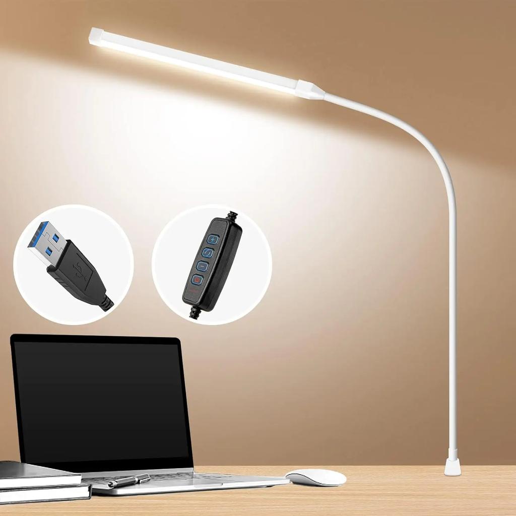 New A LED Desk Lamp with Clamp, Eye-Caring Clip On Lights   Office, 3 Modes 10 Brightness, Long Flexible Gooseneck,Metal