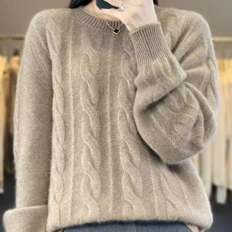Pullover Sweater Female Women Fried Dough Twists Sweater Women Autumn and Winter Knit Top Pullover Solid  Sweater Female