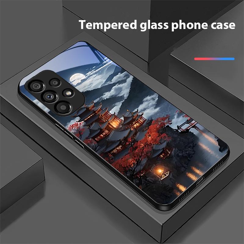 Old Style Building For Samsung Galaxy S 8 9 10 20 Plus 21 FE 22 23 24 Ultra S7 Edge Black Tempered Glass Phone Case Hard Shell
