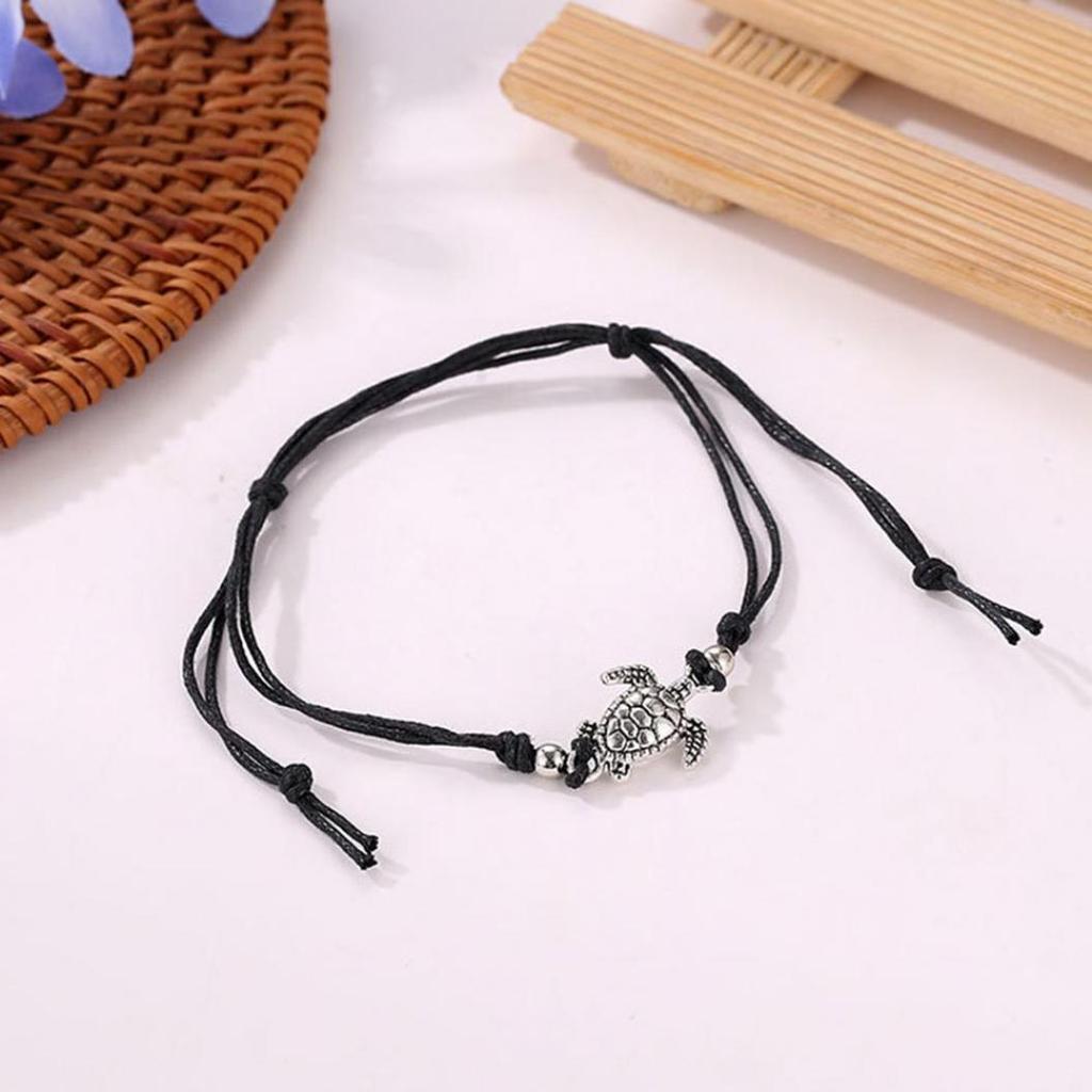 Vintage Turtle Charm Handmade Woven Ankle Bracelet Anklet Women Beach Jewelry