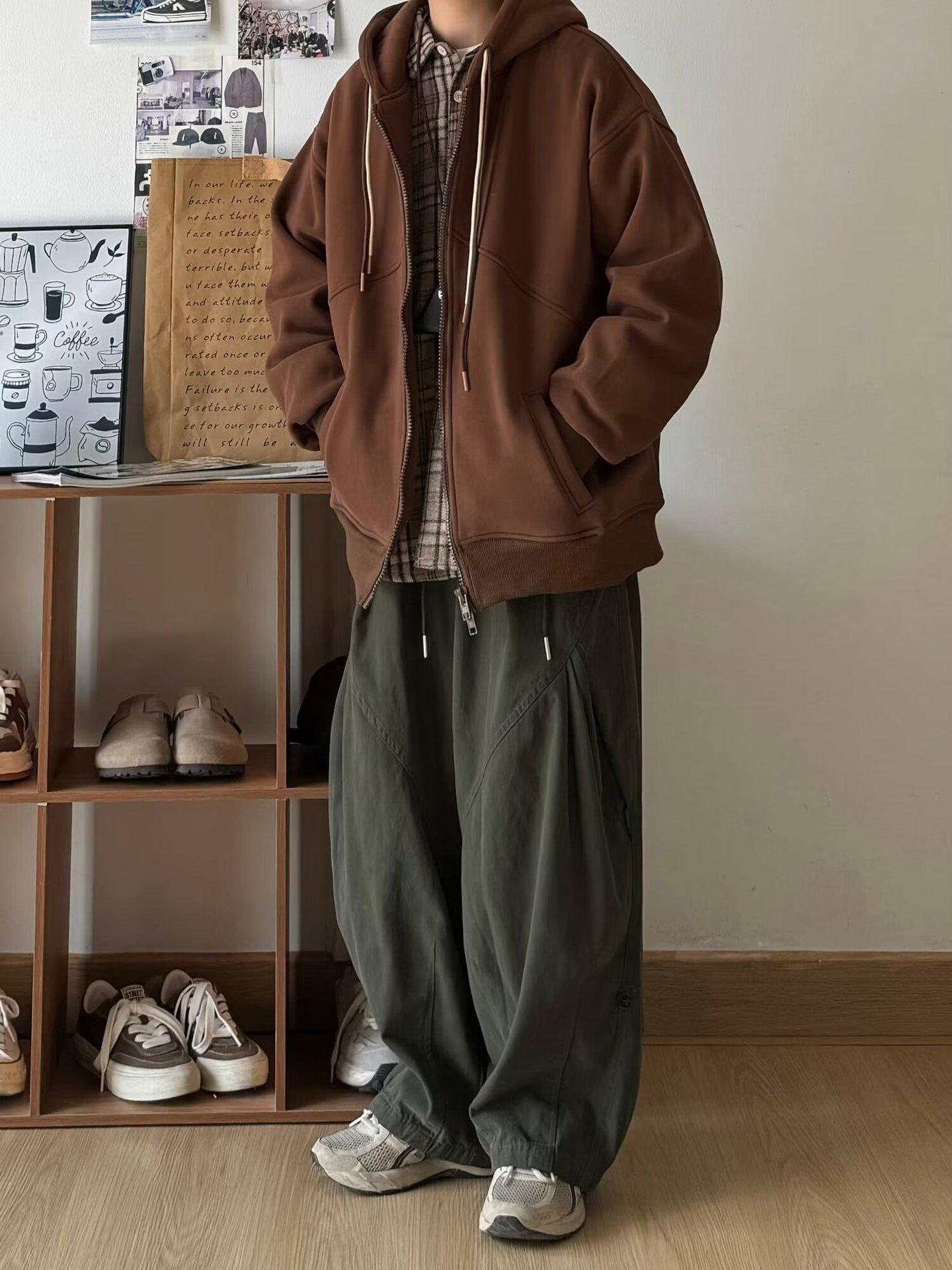 

2024 Мужские японские ретро-брюки свободного покроя с широкими штанинами для работы — однотонные, универсальные, повседневные весенние брюки XXXL зелёный