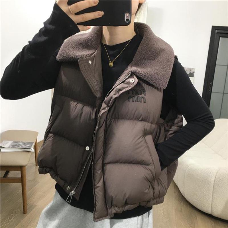 Anti-lamb Wool Cotton Vest Lapel Sleeveless Cotton Clothes Vest Women's Short Autumn and Winter New Leather Vest
