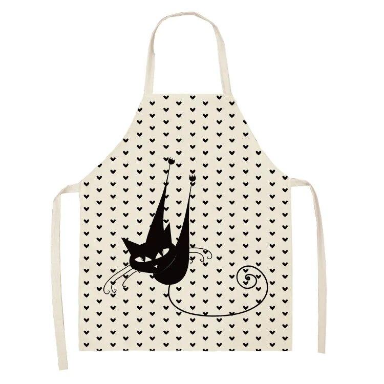 1 Adet 55x68cm Mutfak Pişirme Önlüğü Sevimli Kedi Baskılı Ev Kolsuz Pamuk Keten Önlükler Erkekler Kadınlar İçin Pişirme Aksesuarları 38x47cm