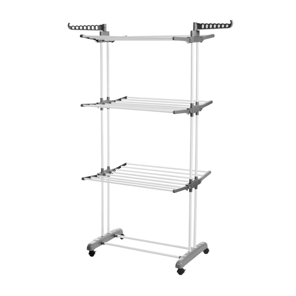 Multi-Functional Three-Layer Folding Clothes Drying Rack with Wheels