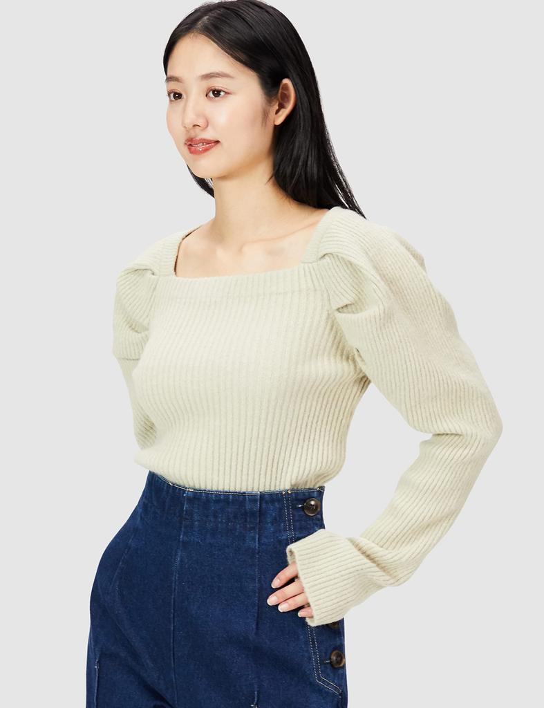 Mira Owen Square Neck Volume Sleeve Knit 09WNT214170 IVR 0 Women's