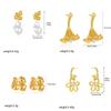 Retro Chunky Geometric Irregular Pendant 18K Gold Plated Twist Flower Dangle Earrings Elegant Jewelry Waterproof Hypoallergenic